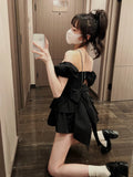 Wjczt White Sexy Backless Mini Dress Women Korean Fashion Casual Elegant Party Dress Female Ruffle Kawaii Lolita Party Y2k Dress