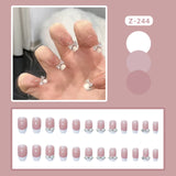 Wjczt 24P Nail Art Fake Nails Japanese Ballerina Press on Nails Set Diamond Streamer Flash Fly Butterfly Seamless Removable False Nail