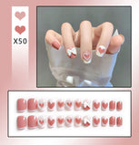 Wjczt 24Pcs/Box Sweet Short Round/Square Head False Nail Art Full Cover Detachable Artificial Fake Nails Ballerina Press on Nails Tips