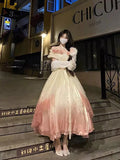 Wjczt Elegant Gradient Rose Dress Lolita Mesh