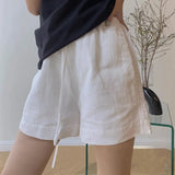 Wjczt White Cotton Linen Shorts Women's Sports Casual Pants 2024 Summer Thin Small Drawstring High Waist Loose Wide Leg Pants