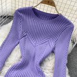 Wjczt Women Chic Elegant O-neck Elastic Bodycon Dress Sexy  Long Sleeve Fashion Knit Vestidos Basic Autumn Winter Casual Sweater Dress