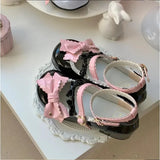 Wjczt Japanese Kawaii College Style Sweet Lolita Girls Shoes Mary Jane Dot Love Bowknot Round Head Loli 3-5cm PU Low Heel Shoes