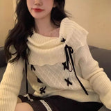 Wjczt Youthful Woman Korean Style Sweaters Harajuku Vintage Aesthetic Jerseys Cute Cozy Bows Gyaru Knit Pullovers Autumn