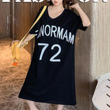 Women's Clothing Y2K Summer Casual Oversized Streetwear Letter Print T-Shirts Dresses V Neck Short Sleeve Beach Midi Dress Robe