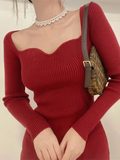 Wjczt Vintage Harajuku Slim Sweater Dress Women Autumn Winter Long Sleeve Bodycon Knitted Midi Dresses Party Evening Club Female