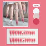 Wjczt 24P Nail Art Fake Nails Japanese Ballerina Press on Nails Set Diamond Streamer Flash Fly Butterfly Seamless Removable False Nail