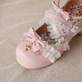 Wjczt Women High Heels Mary Jane Pumps Cross Strap Wedding Tea Party White Pink Black Ruffles Bow Maid Princess Cosplay Lolita Shoes