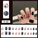 Wjczt 24pcs French Point Diamond Fake Nails Wearing Artificial Square Head Press On Acrylic Nail Art Pearl Patch Almond False Nails