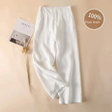 Wjczt Linen Loose Wide Leg Women's Pants 2024 New Thin Cotton Linen High Waist Drooping Cropped Slimming Casual Straight Trousers