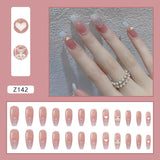 Wjczt 24P Nail Art Fake Nails Japanese Ballerina Press on Nails Set Diamond Streamer Flash Fly Butterfly Seamless Removable False Nail