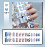 Wjczt 24Pcs/Box Sweet Short Round/Square Head False Nail Art Full Cover Detachable Artificial Fake Nails Ballerina Press on Nails Tips