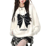 Wjczt  Sweet Kawaii Sweaters Women Bow Y2k Harajuku Elegant Knitted Pullover Korean Style Cutecore Casual Long Sleeve Sweaters