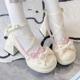 Wjczt Sweet Girls Lolita Bowknots Platform Pumps Shoes,Students Kawaii Straps Flat Elevator Mary Janes