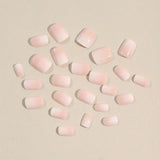 Wjczt - 24pcs Glossy Jelly Pink Gradient Press On Nails - Short Square False Nails for Women and Girls - Daily Wear