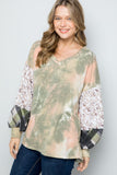 Wjczt Celeste Full Size Tie-Dye V-Neck Printed Sleeve Blouse