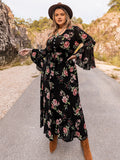 Wjczt Plus Size Floral Flare Sleeve Dress