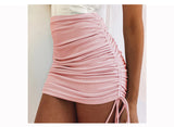 Wjczt 2022 Women Summer Sexy Knit Skinny Solid Drawstring Pleated Buttocks Skirt Casual Elegant High Waist  Party Club