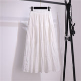 Wjczt Summer Stitching Cotton and Linen Skirt Elegant Elastic High Waist Ruffles Pleated All-match A Line Skirt Casual Beach Holiday