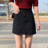 Wjczt Women Korean Harajuku Denim Skirt Casual Summer High Waist Elegant Solid Simple Wild A Line Mini Skirts Vintage Y2K Streetwear