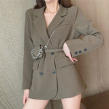 Wjczt Autumn Korean Fashion Design Suit Jackets Women Elegant V Neck Loose Lady Blazer with Belt Office Style Black Clothes New