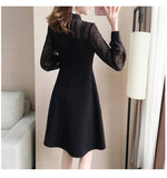 Wjczt Long Sleeve Dresses Women Black Lace Patchwork Casual Office Ladies Elegant Slim Party Spring Vestidoes Chic Mid-Calf Vintage