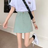 Wjczt Women Casual Denim Skirt Summer High Waist Korean Harajuku A Line Skirts Elegant Vintage Y2K Jeans Mini Skirt Preppy Style