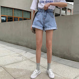 Wjczt New 2022 High Waist Denim Shorts Women Casual Loose Ladies Fashion Plus Size Elastic Waist Wide Leg Short Jeans Female