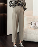 Wjczt Autumn Loose Straight High Waist Cropped Trousers Women Casual Solid Button Work Pants Female Cozy Thin Pencil Pants