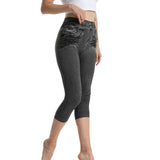 Wjczt Women Leggings Fashion Faux Denim Jeans Leggings Sexy Long Pocket Printing Leggins Summer Casual Pencil Pants