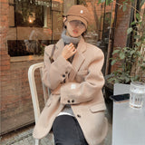 Wjczt Autumn Warm Wool Tailored Coats Women Loose Apricot Solid Suit Jackets Patchwork Long Sleeves Outwear Korean Fashion New