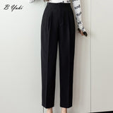 Wjczt Autumn Loose Straight High Waist Cropped Trousers Women Casual Solid Button Work Pants Female Cozy Thin Pencil Pants