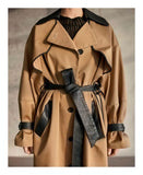 Wjczt Korea Runway designer 2022 Fall /Autum Leather Patchwork Maxi Long Trench coat with belt Chic Female windbreaker Classic