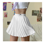 Wjczt Women Elegant Gothic Pleated Mini Skirts Elastics High Waist Embroidery Preppy Style A Line Skirt Casual Dance Skirt