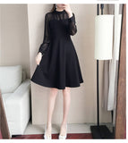 Wjczt Long Sleeve Dresses Women Black Lace Patchwork Casual Office Ladies Elegant Slim Party Spring Vestidoes Chic Mid-Calf Vintage