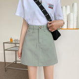 Wjczt Women Casual Denim Skirt Summer High Waist Korean Harajuku A Line Skirts Elegant Vintage Y2K Jeans Mini Skirt Preppy Style