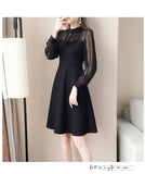 Wjczt Long Sleeve Dresses Women Black Lace Patchwork Casual Office Ladies Elegant Slim Party Spring Vestidoes Chic Mid-Calf Vintage