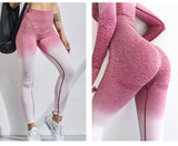 Wjczt Woman Gradient Sports Leggings for Fitness Workout High Waist Leggings Sexy Printed Leggings Seamless Fitness Pants