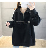 Wjczt Hoodie Autumn Winter Print Loose Femme Pullover Pocket Fleece Hoodies Women Patchwork Zipper Chic Slim Sweatshirt M-XXL