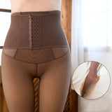 Wjczt Winter Breasted Leggings Fake Translucent Elastic High Waist Tight Leggins Waist Trainer Plus Velvet Warm Women Leggings