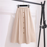 Wjczt Women Korean High Waist Single-breasted A Line Skirts Spring Autumn Vintage Harajuku Chic Mid-long Skirts Casual Solid Cotton