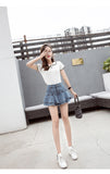 Wjczt 2022 Summer Low Waist A Line Denim Skirt Women Sexy Pleated Mini Jeans Skirts Korean Style Casual Ruffles Wild Skirt Shorts