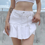 Wjczt Women High Waist Denim Skirt Women Summer Korean Harajuku Ruffles Jeans Skirt Shorts Punk Y2K Mini Pleated Skirt Streetwear