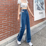 Wjczt 2022 New Spring Autumn Ins Street Hip-hop Wash Jeans Pants Loose Casual Denim Wide Leg Pants Tide Woman Side Stirp Jeans S-5XL