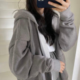 Wjczt Women Hoodie Harajuku Korean Version Loose Oversized Sweatshirts Solid Color Long-sleeved Hooded Sweatshirt Student Girl Top