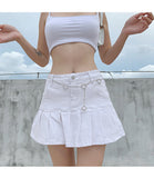 Wjczt Women High Waist Denim Skirt Women Summer Korean Harajuku Ruffles Jeans Skirt Shorts Punk Y2K Mini Pleated Skirt Streetwear