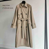 Wjczt 2022 Fall /Autumn Women Casual Double breasted Simple Classic Long Trench coat with belt Chic Female windbreaker