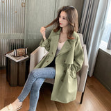 Wjczt 2022 Spring Autumn Women's Solid Long Coats Student Causal Turn-Down Collar Shirring Button Outerwear Lady Fashion Windbreaker