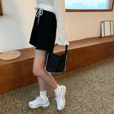 Wjczt Summer New Loose High Waist Slim Sports Shorts Women Korean Style Casual Wide-leg Short Female Drawstring Black Shorts OL