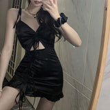 Wjczt Sexy Satin Ruched Dress 2022 Women Mini White Bodycon Dress Female Sundress Party Night Hollow Out Ladies Dresses Summer Vestido